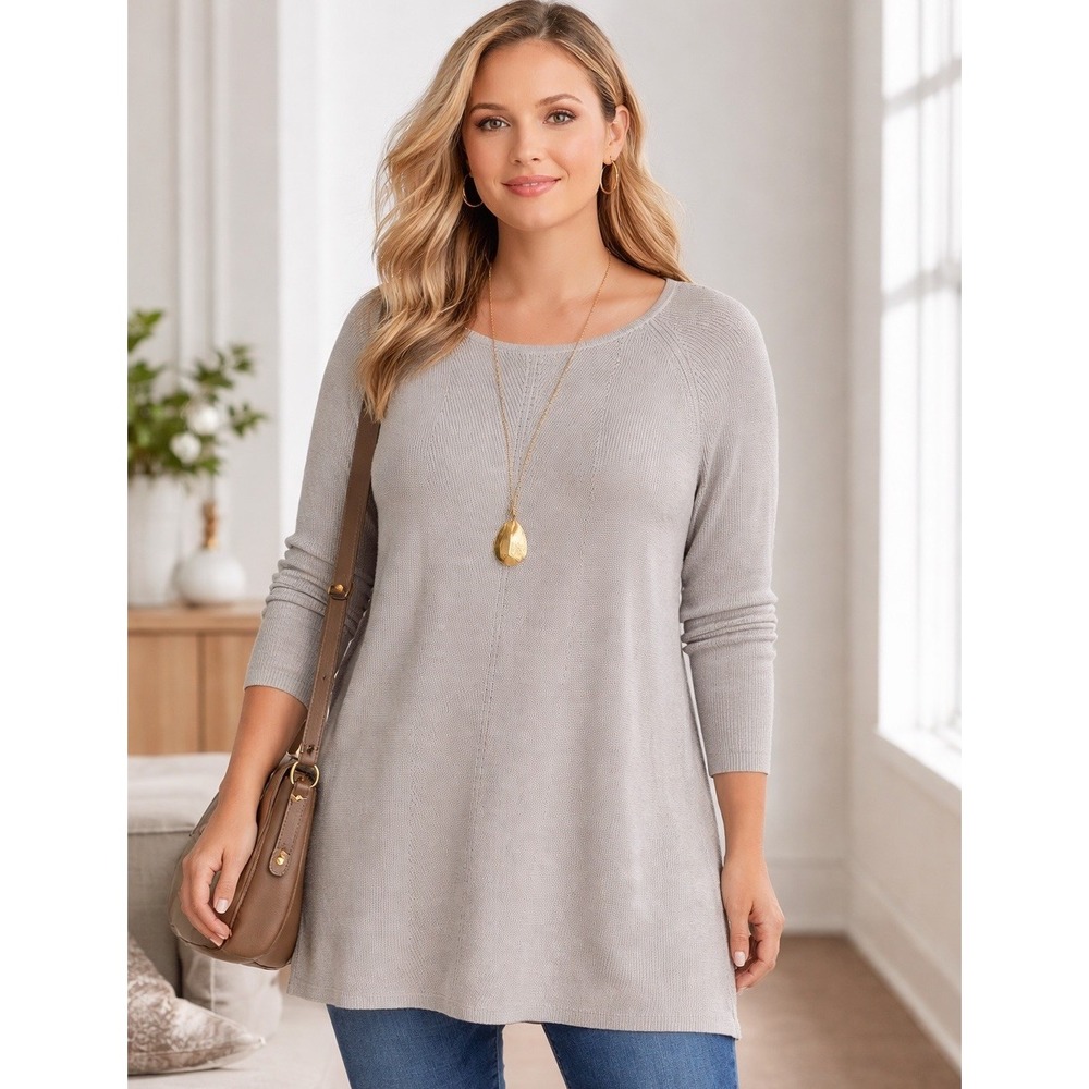 NWT‎ J.Jill Grey Knit Sweater Tunic Womens 1X Long Sleeve Pullover Lagenlook